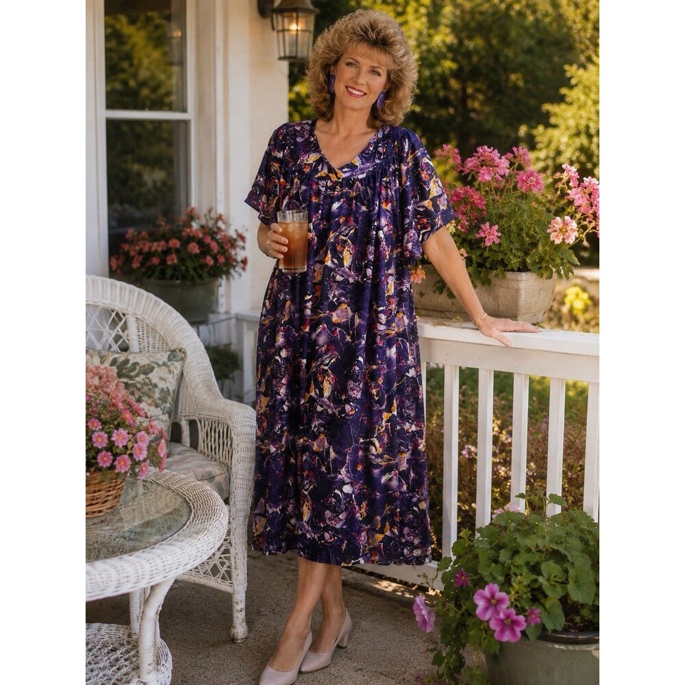 Anthony Richards Floral Midi Dress Womens Large Side Pockets Colorful Elegant L